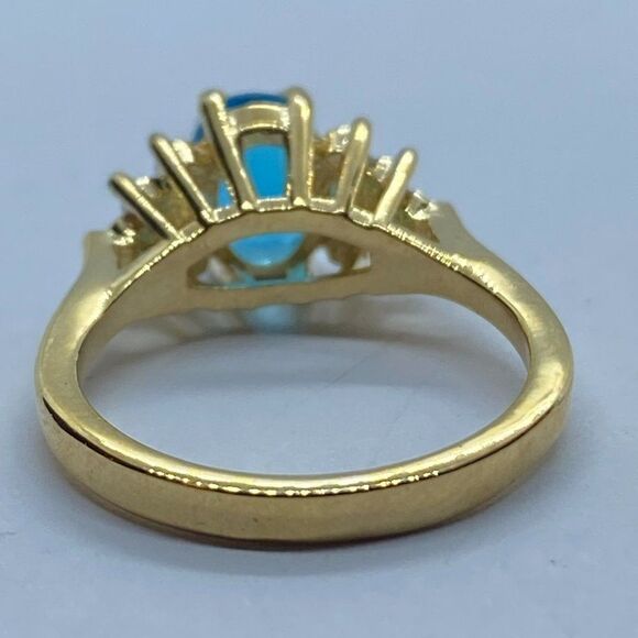 Stunning Sz 6 Gold Tone Blue Crystal Ring Made with Swarovski Crystals - Picture 5 of 11
